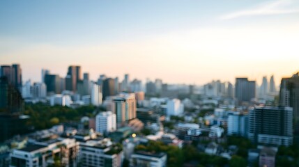 Obraz premium A blurred high angle view of a modern cityscape under bright daylight emphasizing the expansive urban architecture