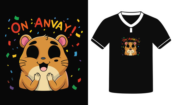 Cute Cartoon Hamster Graphic Tee Shirt With Funny No No Way Saying.