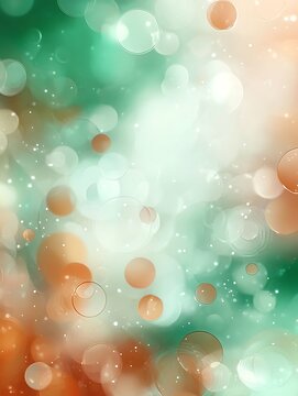 Abstract Bokeh Background with Green, Peach, and white Light Circles and Soft Glow Effects for Designs