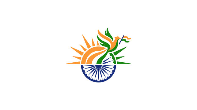 Indian National Emblem Concept with Saffron Green and Blue Ashoka Chakra