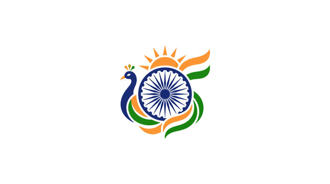 Indian National Symbol Abstract Art with Peacock and Ashoka Chakra
