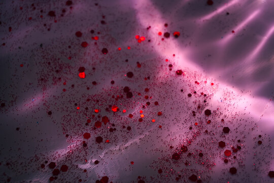 Vibrant pink reflections and sparkling red glitter shimmering in the night, creating a glamorous luxury texture perfect for festive backgrounds and commercial design.