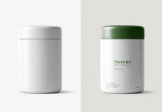 Minimalist Matcha Tea Jar Packaging Mockup PSD
