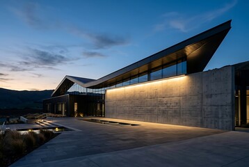 Obraz premium Modern Contemporary Architecture Building with Concrete Walls at Night