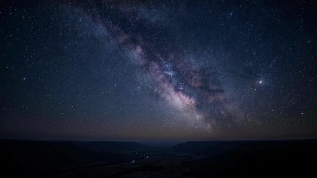 Stunning Milky Way Galaxy Arching over Dark Landscape at Night Sky Astrophotography