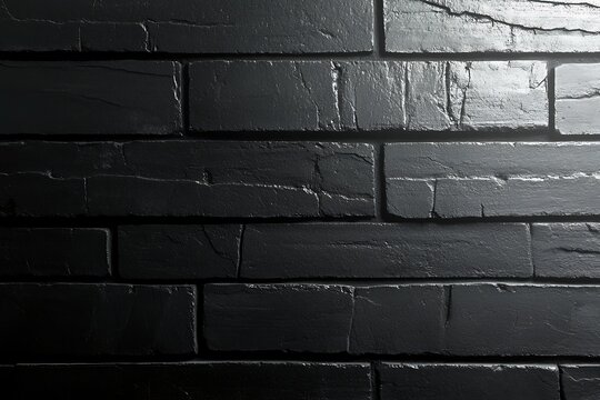 Black Brick Wall Surface Background with Textured and Glossy Finish for Interior Design and Architecture Projects