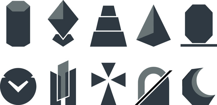 Abstract Geometric Monument Icons Collection with Minimalist Stone Shapes Memorial Symbols and Modern Vector Design Elements
