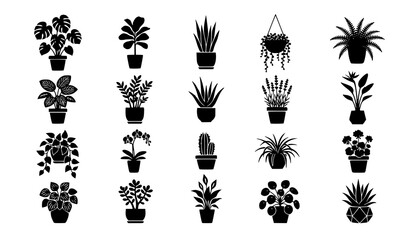 Minimal potted plant silhouette vector collection with indoor botanical varieties © MdRabbi