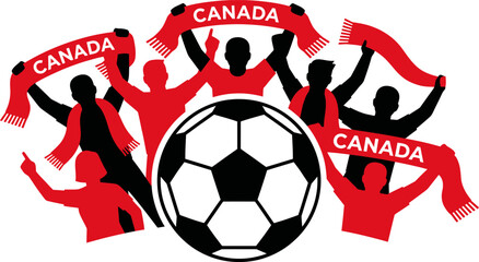Canada soccer fans cheering with flags and ball illustration © Khatunay JANNATARA