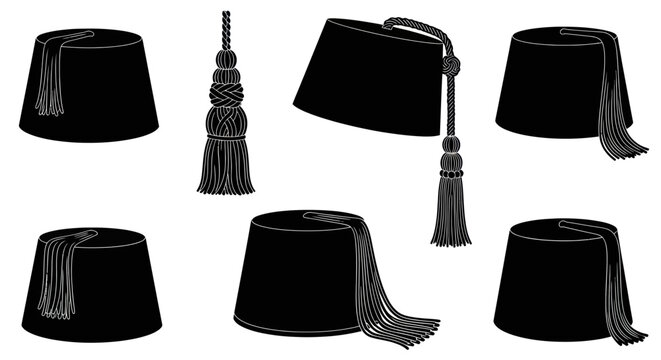 Traditional Fez Hats Collection: Black Felt Caps with Tassels