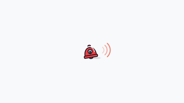 Animated red bell icon with radiating signal waves on a white background for notification alerts