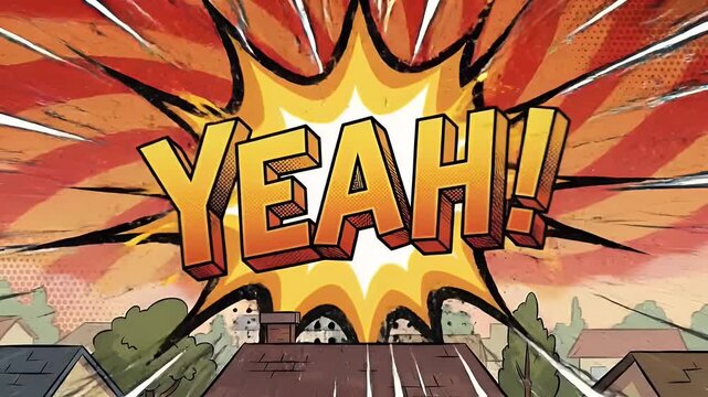 Dynamic Yellow Yeah Comic Word Explosion with Retro Pop Art Background