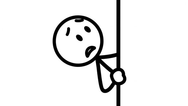 Curious stick figure peeking around pole