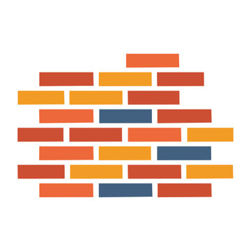 Flat design brick wall pattern with orange, red, and blue bricks