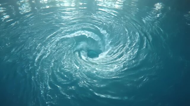 Powerful Deep Blue Water Vortex Swirling in a Natural Ocean Whirlpool