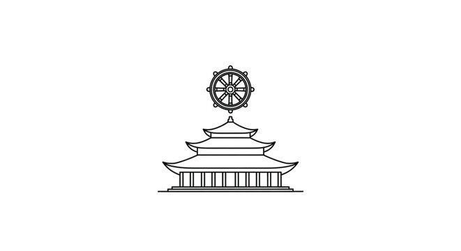 Buddhist temple architecture with wheel.