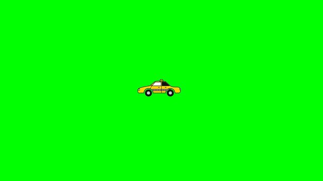 Cartoon red sports car driving across a solid green screen background for video editing and compositing