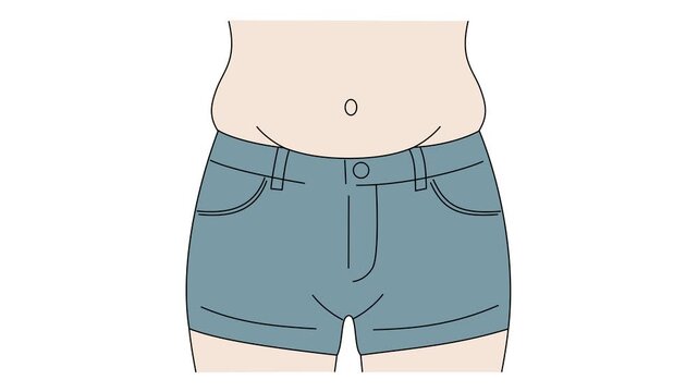 Animated illustration of female figure shrinking, from overweight to slim, Before-after Concept of weight loss, fitness progress, healthy lifestyle. 4K, white background.