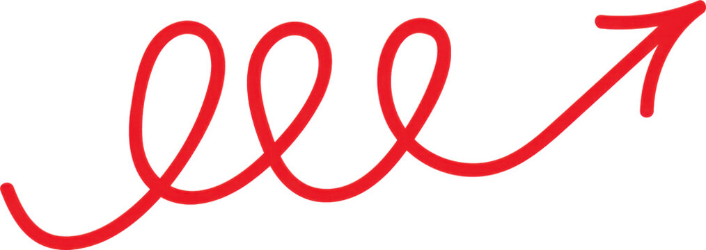 Red upward arrow with squiggly lines isolated on transparent background