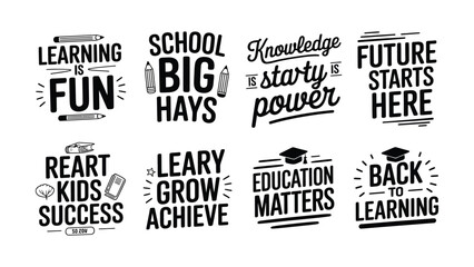 Obraz premium Educational motivational quotes with school and learning related illustrations on transparent background