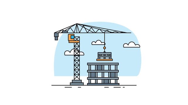 Construction site scene with crane lifting materials for high rise building development project