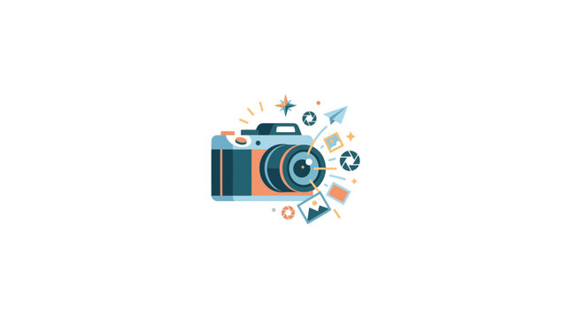 Modern Flat Vector Illustration of a Professional Digital Camera