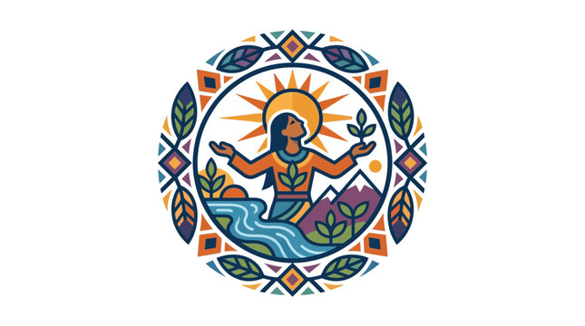 Mother Earth Nature Goddess Illustration with Floral Mandala Frame