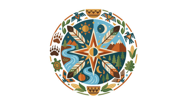Native American Inspired Circular Totem Art Illustration