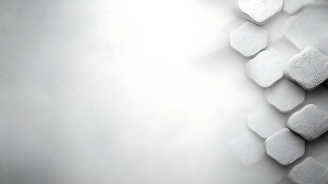 Close-up of stacked white ceramic honeycomb-shaped objects on a white textured surface with shadows