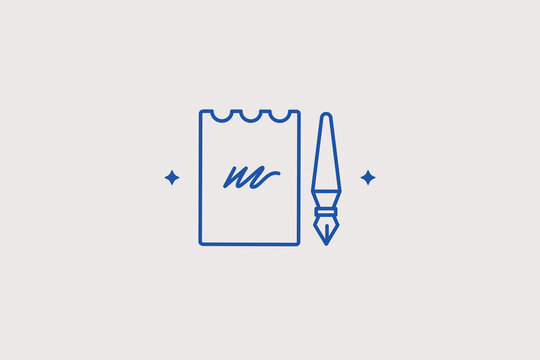 Paper block note sheet near elegant fountain pen line icon for text journaling for personal diary apps. Useful vector illustration for corporate schedule management setups.