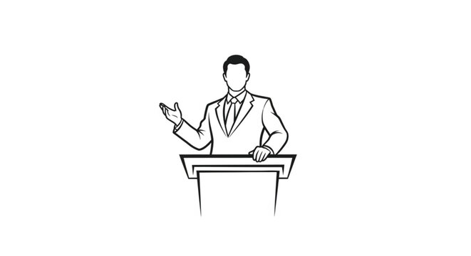 Businessman giving a speech at podium.
