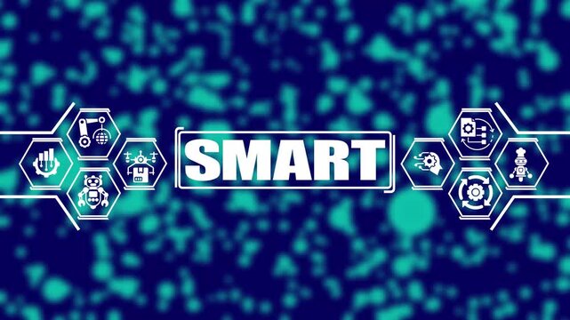 Smart industry 4.0 technology concept with digital automation and hexagonal infographics on abstract blue background, for corporate business presentations