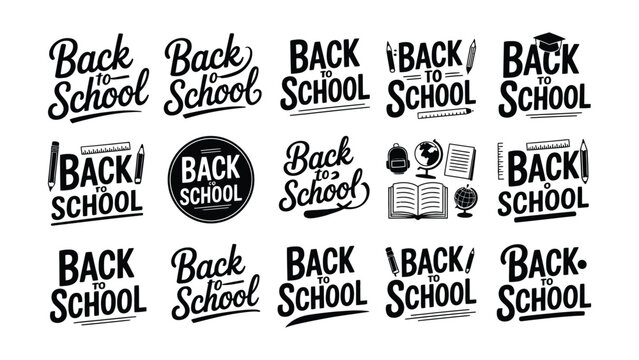 Creative back to school vector logos with school supplies illustrations