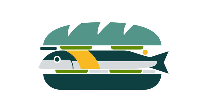 Creative illustration of fish wrapped in green leaves.