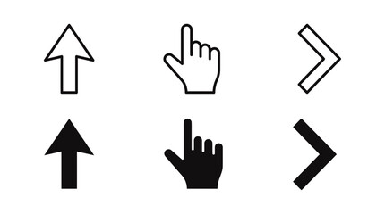 Fototapeta premium Set of UI navigation icons featuring arrows and cursor hands in line and solid styles navigation interface direction