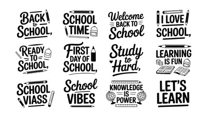 Fototapeta premium Back to School Motivational Vector Illustrations with Pencils and Books Design