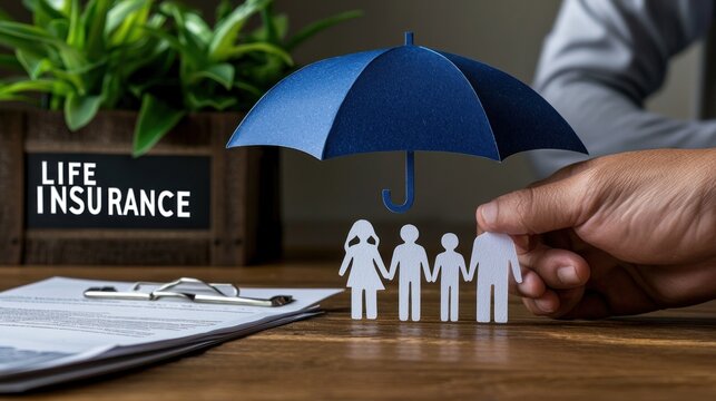 Family under umbrella life insurance concept
