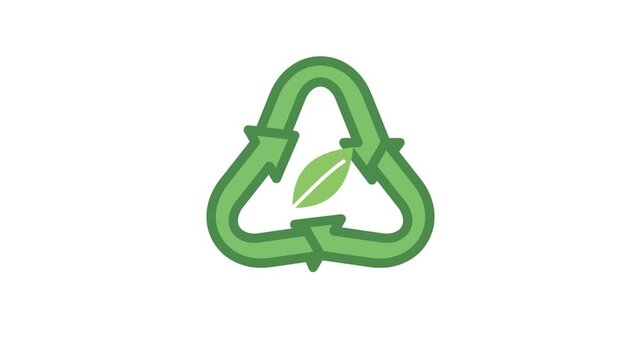 Green three dimensional recycling symbol with leaf icon on white background