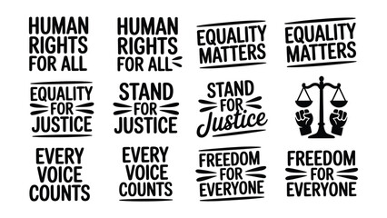 Obraz premium Black Text Social Justice Equality Human Rights Slogans Design Collection