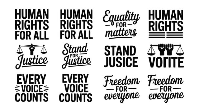 Social Justice and Human Rights Awareness Text Design Collection Isolated