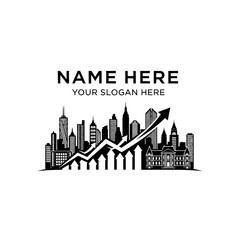 Fototapeta premium Cityscape Silhouette with Upward Arrow Graph for Business Growth and Success