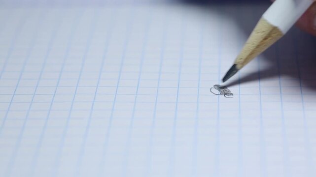 Drawing with a simple pencil in a grid notebook