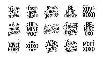 Obraz premium Valentine's Day phrases, love quotes, romantic expressions, sweetheart words, vector typography
