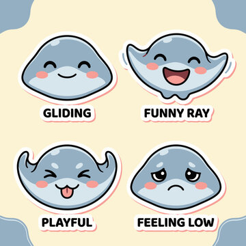 Cartoon smiling and emoting stingrays.