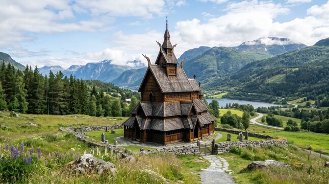 Feature of the Lovely Lomen Stave Church in Vestre Slidre, Norway
