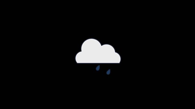 Minimalist weather icon white cloud with blue raindrops on black background digital illustration