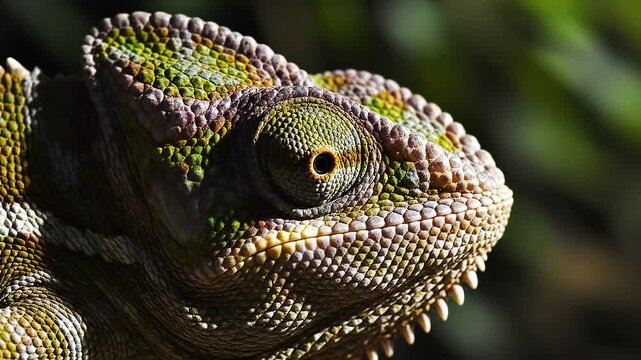 Extreme Close-up of a Chameleon Eye Focusing in Nature