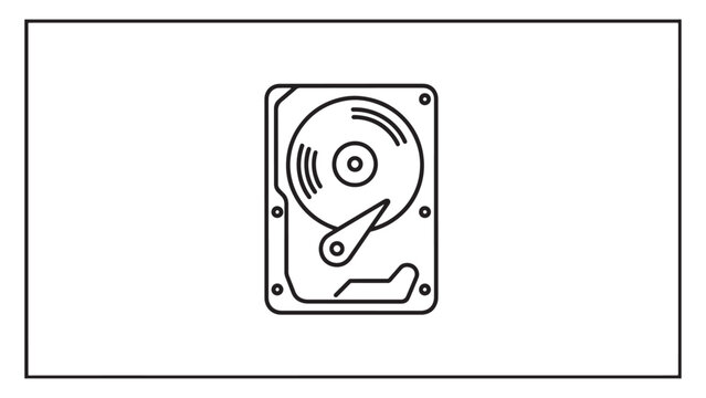 Line icon of hard disk drive storage technology isolated on black background