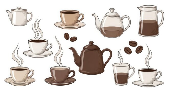 Coffee lovers delight a collection of cozy coffee cups and teapots