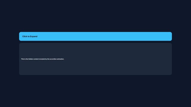 Accordion animation, blue expanding bar with dark box reveal, user interface element, symbolizing interactive content, dynamic motion, 6-second seamless loop